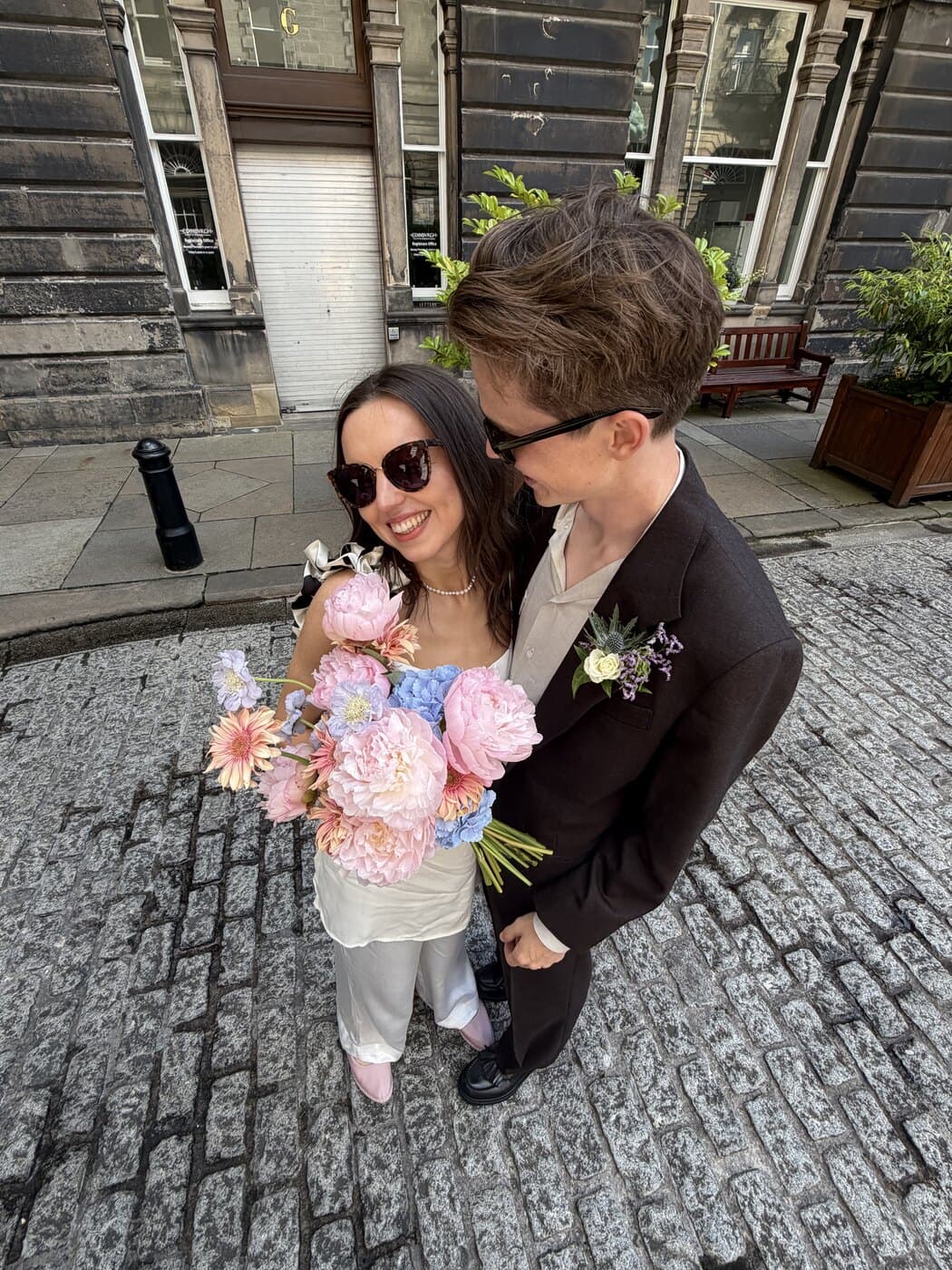 Becca and Rory together outside Edinburgh Registry Office